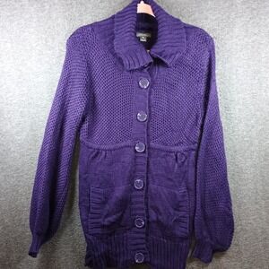 Eddie Bauer Cardigan‎ Womens S Button Down Pockets Knit Long Oversized Purple